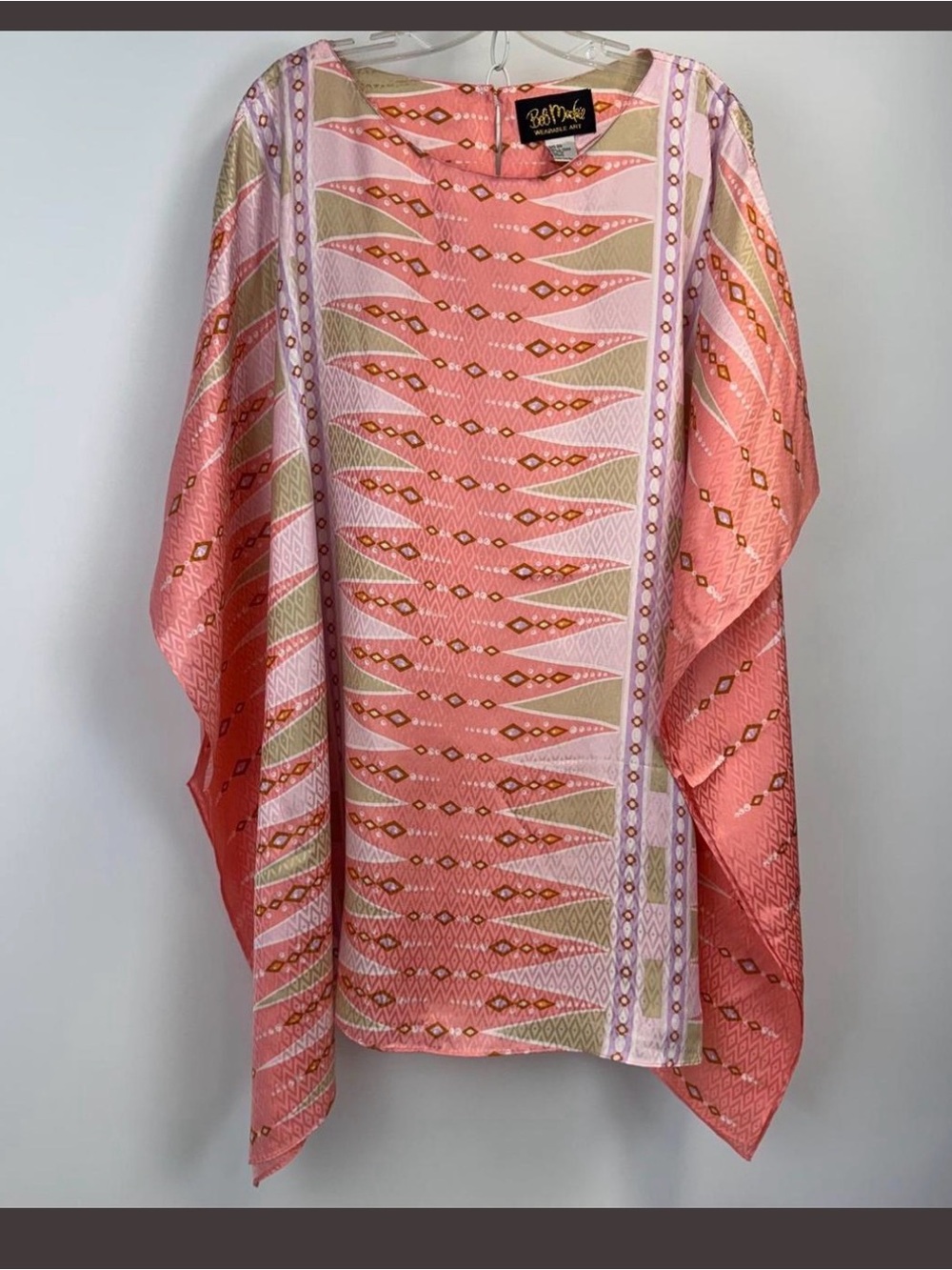 Bob Mackie Coral Pink Patterned Kaftan Tunic 100% silk